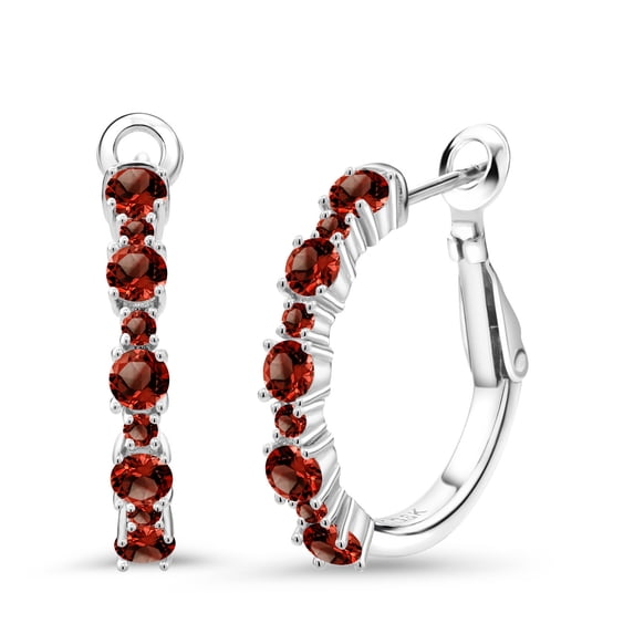 Gem Stone King 925 Sterling Silver Women Hoop Earrings Red Garnet (1.88 Cttw, Round Cut, 3/7 inch Diameter)