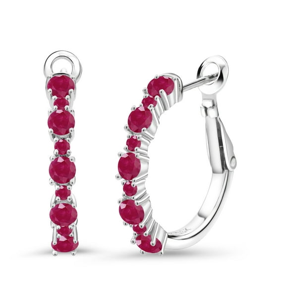 Gem Stone King 925 Sterling Silver Women Hoop Earrings Red Ruby (4.19 Cttw, Round Cut, 3/7 inch Diameter)