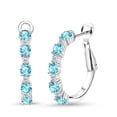 thumbnail image 1 of Gem Stone King 925 Sterling Silver Women Hoop Earrings Swiss Blue Topaz White Topaz (1.82 Cttw, Round Cut, 3/7 inch Diameter), 1 of 4