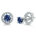 thumbnail image 1 of Gem Stone King 925 Sterling Silver Women Stud Earrings with Removable Jackets Round Created Sapphire and Moissanite (1.62 Cttw), 1 of 6