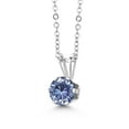 thumbnail image 1 of Gem Stone King 925 Sterling Silver Women's Solitaire Pendant with Chain Persian Blue Round Moissanite (0.80 Cttw), 1 of 4
