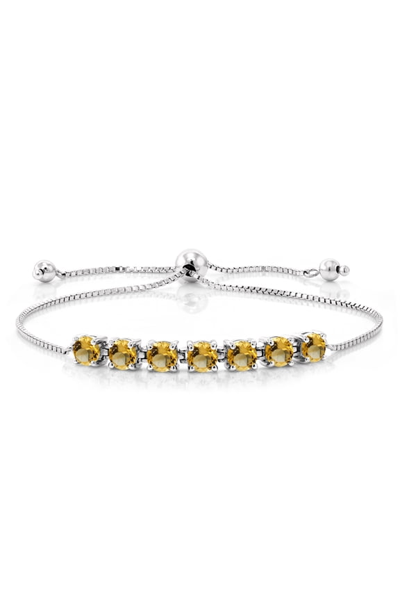 925 Sterling Silver Yellow Citrine Adjustable Women Tennis Bracelet for Women (2.24 Cttw, Round 4.5MM, Gemstone Birthstone, Adjustable up to 9 inches)