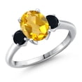 thumbnail image 1 of Gem Stone King 925 Sterling Silver Yellow Citrine and Black Onyx Engagement Ring for Women | 1.94 Cttw | Oval 9X7MM | Gemstone November Birthstone | Size 6, 1 of 6