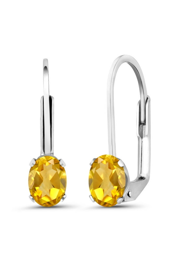 925 Sterling Silver Yellow Citrine Earrings for Women (0.80 Cttw, Gemstone Birthstone, Oval 6X4MM)