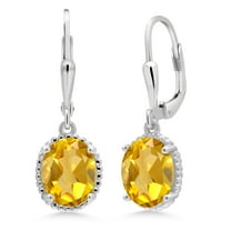 Gem Stone King 925 Sterling Silver Yellow Citrine Leverback Dangle Earrings for Women (3.00 Cttw, Gemstone November Birthstone, Oval 9X7MM)
