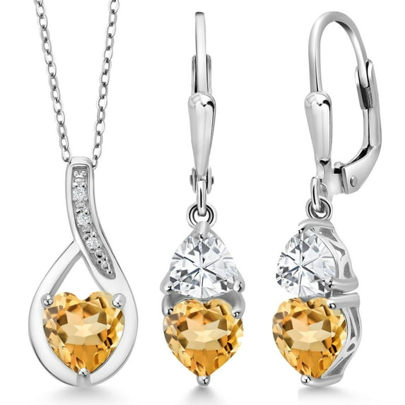 Gem Stone King 925 Sterling Silver Yellow Citrine Pendant Earrings Set for Women (3.84 Cttw, Gemstone November Birthstone, with 18 inch Chain)