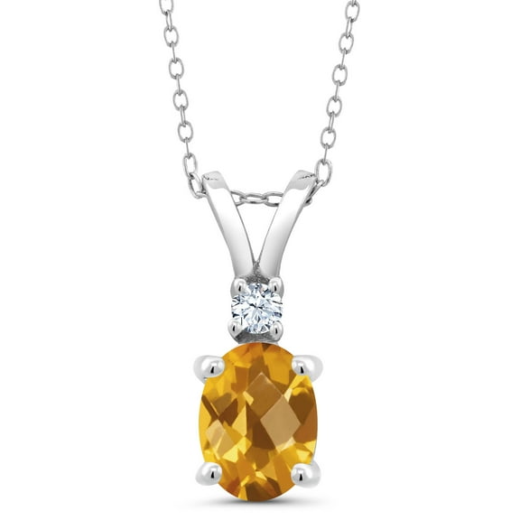 Gem Stone King 925 Sterling Silver Yellow Citrine Pendant Necklace for Women (1.30 Ct Oval Checkerboard Cut with 18 inch Silver Chain)