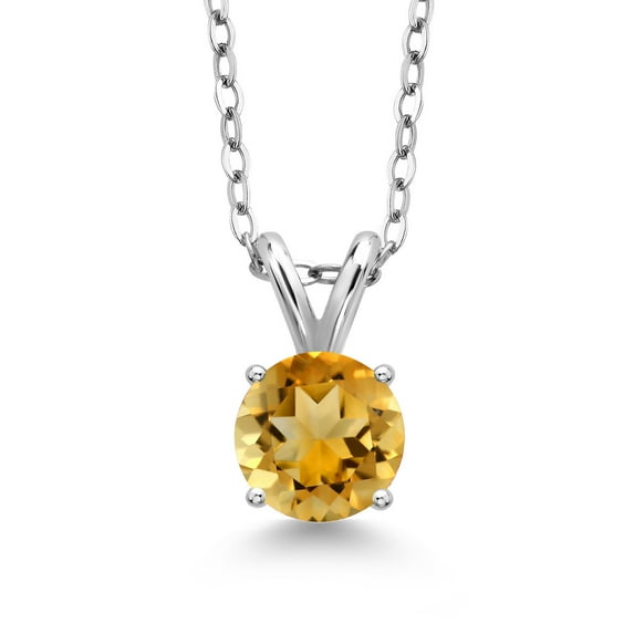 Gem Stone King 925 Sterling Silver Yellow Citrine Pendant Necklace for Women (1.30 Cttw, Gemstone Birthstone, Round 7MM, with 18 inch Silver Chain)