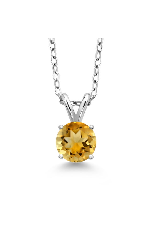 925 Sterling Silver Yellow Citrine Pendant Necklace for Women (1.30 Cttw, Gemstone Birthstone, Round 7MM, with 18 inch Silver Chain)