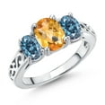 thumbnail image 1 of Gem Stone King 925 Sterling Silver Yellow Citrine and Persian Blue Moissanite Filigree Style 3 Stone Ring for Women (2.15 Cttw, Oval 8X6MM and 6X4MM) (Size 7), 1 of 6