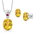 thumbnail image 1 of Gem Stone King 925 Sterling Silver Yellow Citrine and Red Created Ruby Pendant and Earrings Jewelry Set for Women (5.85 Cttw, Gemstone Birthstone, Oval 11X9MM and 8X6MM with 18 inch Silver Chain), 1 of 3