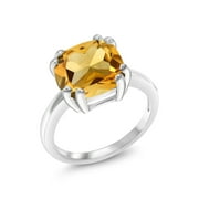 Gem Stone King 925 Sterling Silver Yellow Citrine Ring for Women (3.22 Cttw, Cushion Cut 10MM, Gemstone Birthstone, Available in Size 5, 6, 7, 8, 9)