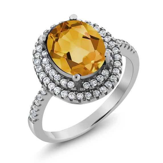 Gem Stone King 925 Sterling Silver Yellow Citrine Ring for Women (3.30 Cttw, Oval 9X7MM, Gemstone Birthstone, Size 5)