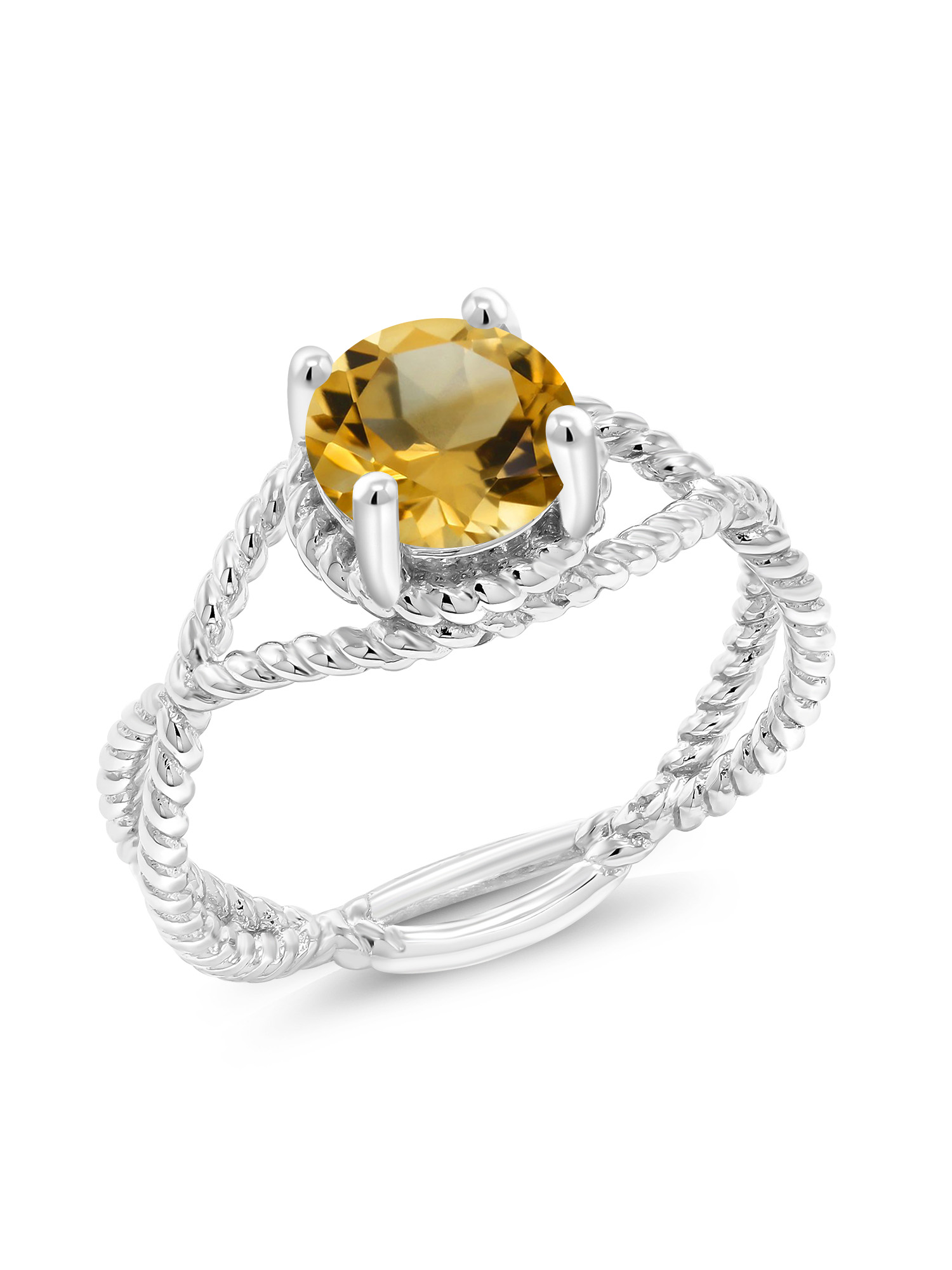 Gem Stone King 925 Sterling Silver Yellow Citrine Rope Designed Ring ...