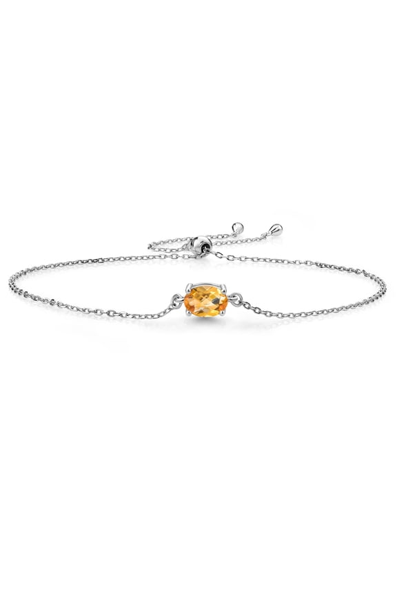 0.73 Cttw Yellow Citrine Solitaire Bracelet for Women | 925 Sterling Silver | Oval Checkerboard Cut 7X5MM | Gemstone Birthstone | Fine Jewelry Gifts for Women Mom Wife Her