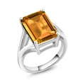 thumbnail image 1 of Gem Stone King 925 Sterling Silver Yellow Citrine Solitaire Engagement Ring for Women (8.20 Cttw, Emerald Cut 14X10MM, Gemstone Birthstone, Available 5,6,7,8,9), 1 of 6