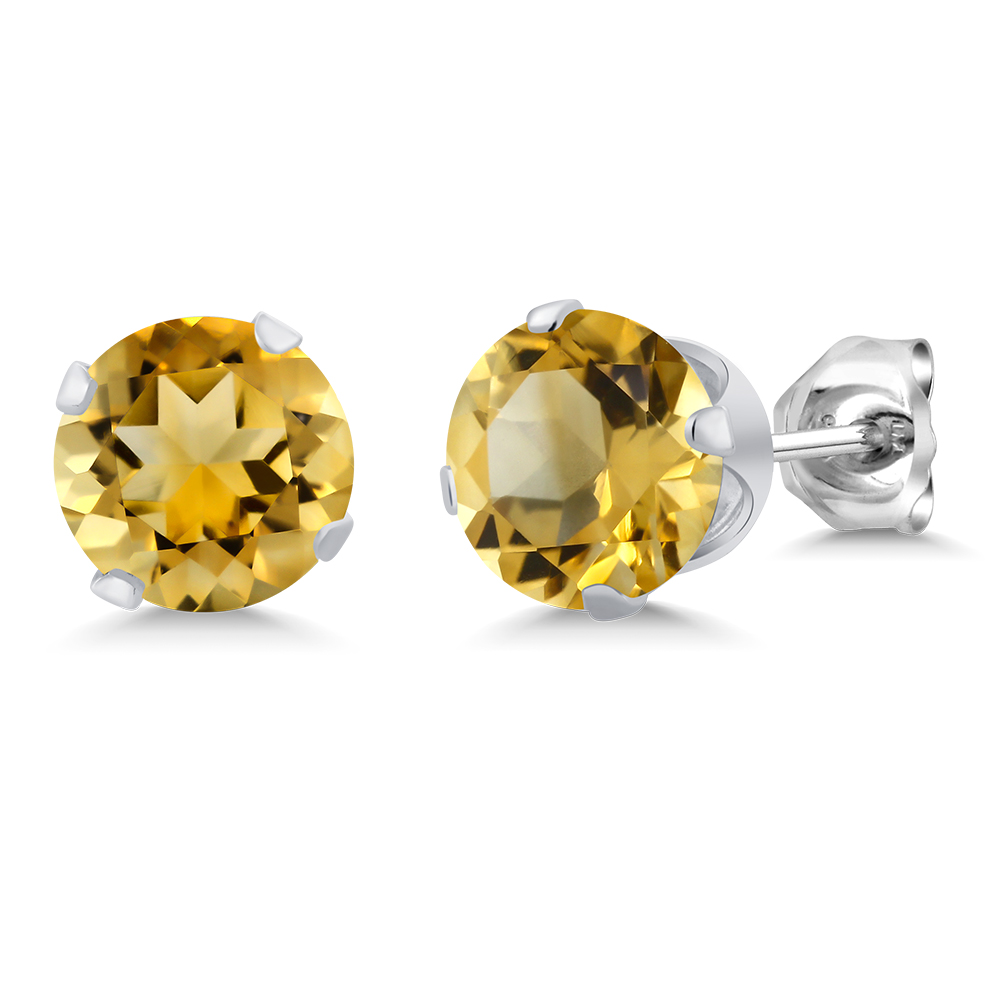 Gem Stone King 925 Sterling Silver Yellow Citrine Stud Earrings for Women Men (1.40 Cttw, Gemstone November Birthstone, Round 6MM)