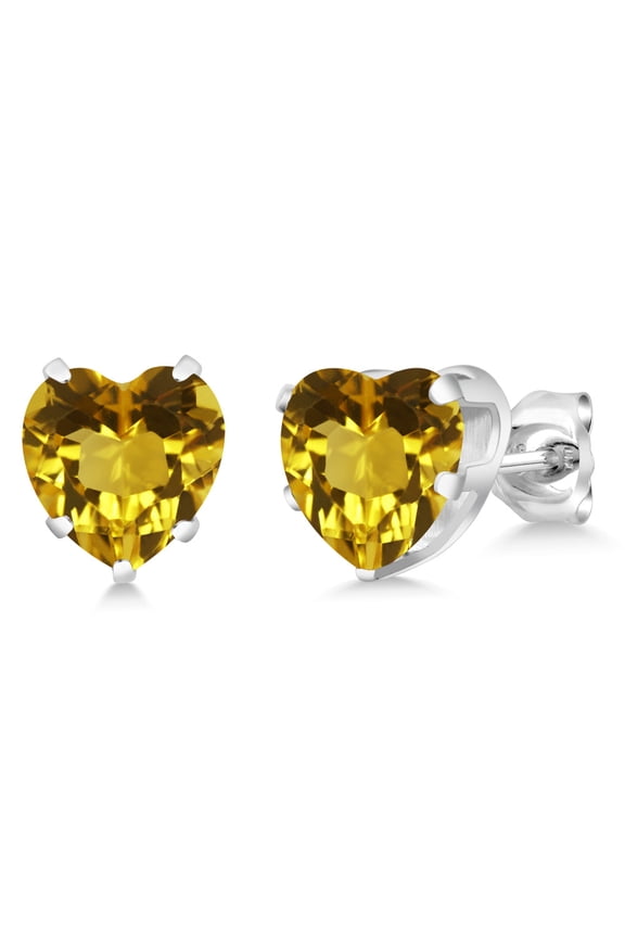 925 Sterling Silver Yellow Citrine Stud Earrings for Women Men (3.20 Cttw, Gemstone Birthstone, Heart Shape 8MM)