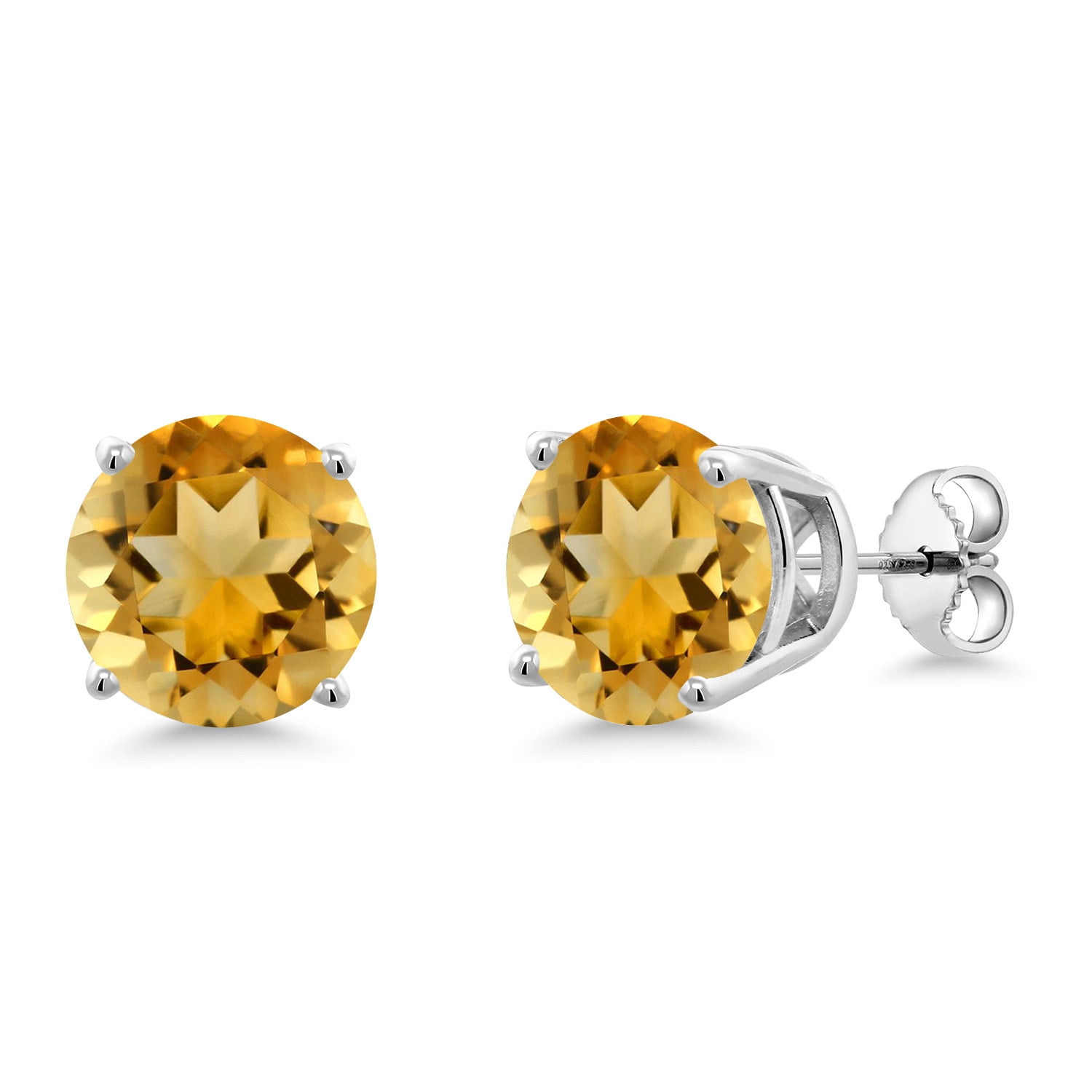 Gem Stone King 925 Sterling Silver Yellow Citrine Stud Earrings for Women Men (7.04 Cttw, Round 10MM)