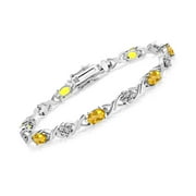 GEM STONE KING 925 Sterling Silver Yellow Citrine Tennis Bracelet for Women (3.60 Cttw, Gemstone November Birthstone, Oval 6X4MM, 7 inch)