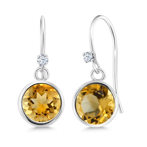 Gem Stone King 925 Sterling Silver Yellow Citrine White Created Sapphire 925 Sterling Silver Dangle Earrings for Women (1.62 cttw, Round 6MM)
