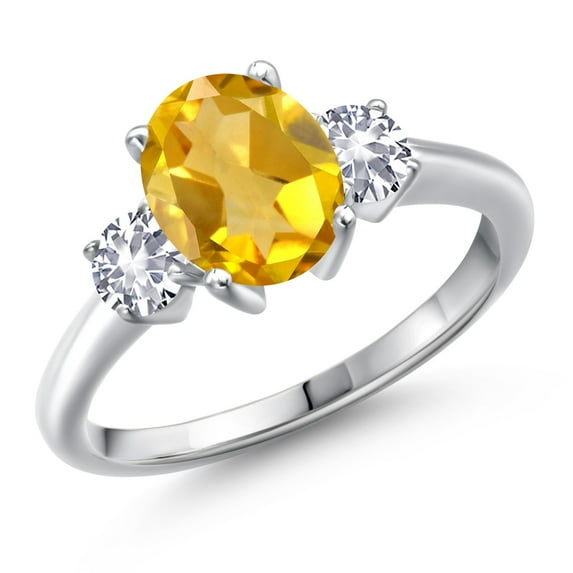 Gem Stone King 925 Sterling Silver Yellow Citrine and White Created Sapphire Engagement Ring for Women | 2.00 Cttw | Oval 9X7MM | Gemstone November Birthstone | Size 8