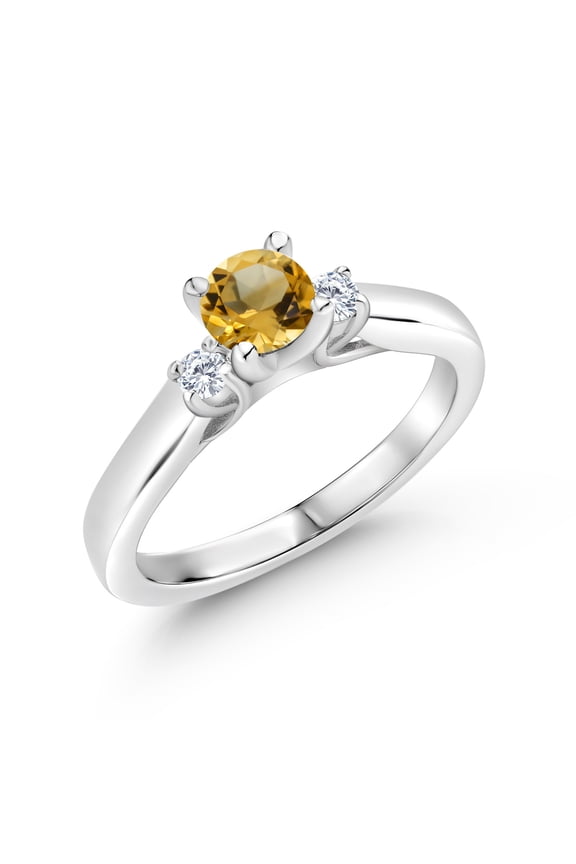 925 Sterling Silver Yellow Citrine and White Lab Grown Diamond 3-Stone Engagement Ring for Women (0.86 Cttw, Gemstone November Birthstone, Size 7)