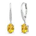 thumbnail image 1 of Gem Stone King 925 Sterling Silver Yellow Citrine and White Lab Grown Diamond Leverback Dangle Drop Earrings for Women (2.70 Cttw, Gemstone November Birthstone, Oval 8X6MM), 1 of 3