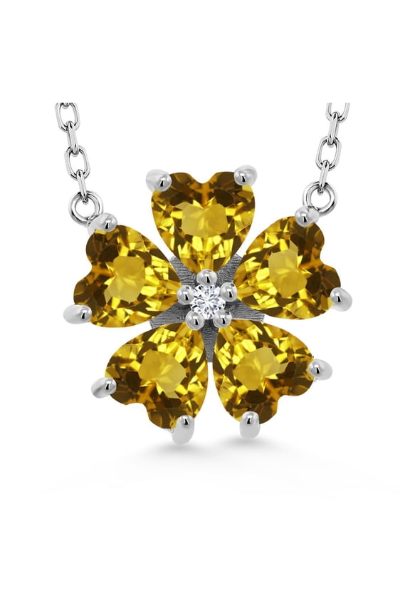 925 Sterling Silver Yellow Citrine and White Lab Grown Diamond Pendant Necklace for Women (3.29 Cttw, Heart Shape 6MM, with 18 inch Chain)