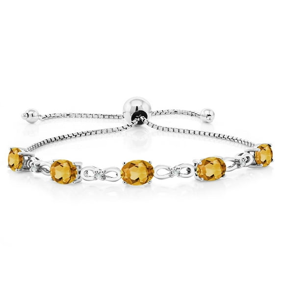 Gem Stone King 925 Sterling Silver Yellow Citrine and White Lab Grown Diamond Tennis Bracelet for Women (3.00 Cttw, Gemstone November Birthstone, Oval 7x5MM, Fully Adjustable up to 9 inch)