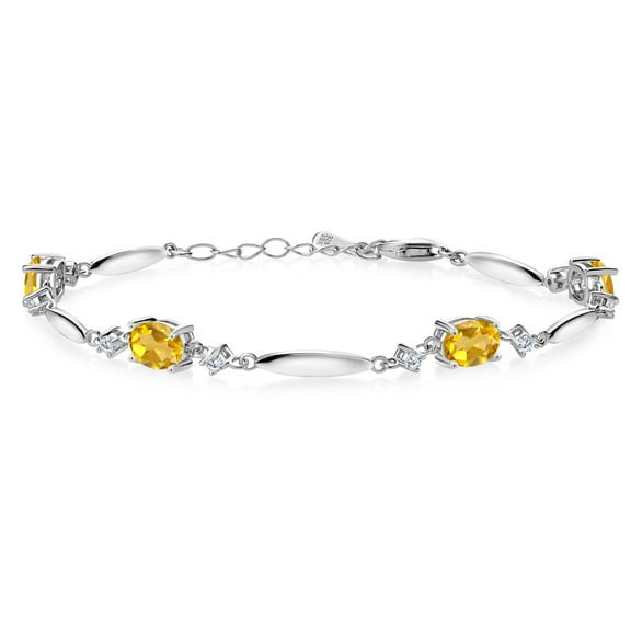 Gem Stone King 925 Sterling Silver Yellow Citrine and White Lab Grown Diamond Tennis Bracelet for Women | 3.30 Cttw | Gemstone November Birthstone | Oval 7X5MM | 6 inch + 1 inch Extender