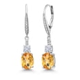 thumbnail image 1 of Gem Stone King 925 Sterling Silver Yellow Citrine and White Moissanite Dangle Earrings for Women with Lab Grown Diamond (3.79 Cttw, Oval Checkerboard 9X7MM), 1 of 6