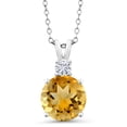 thumbnail image 1 of Gem Stone King 925 Sterling Silver Yellow Citrine and White Moissanite Pendant Necklace for Women (3.68 Cttw, Gemstone November Birthstone, Round 10MM, With 18 inch Chain), 1 of 4