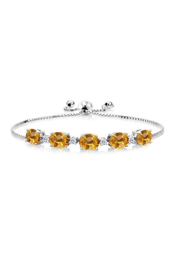 925 Sterling Silver Yellow Citrine and White Topaz Tennis Bracelet for Women (6.59 Cttw, Oval Checkerboard 8X6MM, Gemstone Birthstone, Fully Adjustable up to 9 inch)