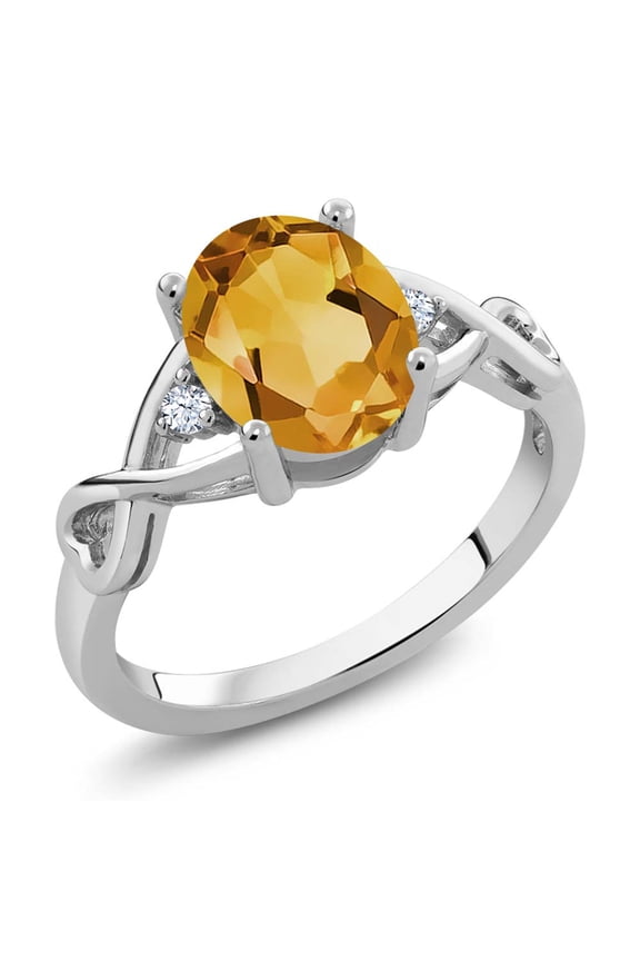 1.55 Cttw Yellow Citrine and White Topaz 3-Stone Engagement Ring for Women | 925 Sterling Silver | Three Stone Wedding Engagement Anniversary Promise Ring for Women | Size 8