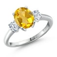 thumbnail image 1 of Gem Stone King 925 Sterling Silver Yellow Citrine and White Zirconia Engagement Ring for Women | 2.00 Cttw | Oval 9X7MM | Gemstone November Birthstone | Size 8, 1 of 6