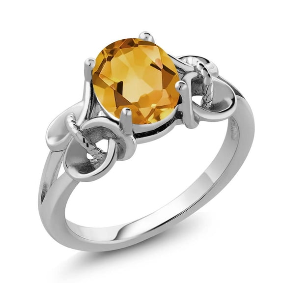 Gem Stone King 925 Sterling Silver Yellow Citrine Women Ring (1.50 Cttw, Oval 9X7MM, Gemstone Birthstone, Available in Size 5, 6, 7, 8, 9)