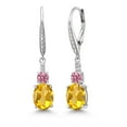thumbnail image 1 of Gem Stone King 925 Sterling Silver Yellow Citrine and Pink and White Lab Grown Diamond Dangle Earrings for Women (3.53 Cttw, Oval 9X7MM), 1 of 3
