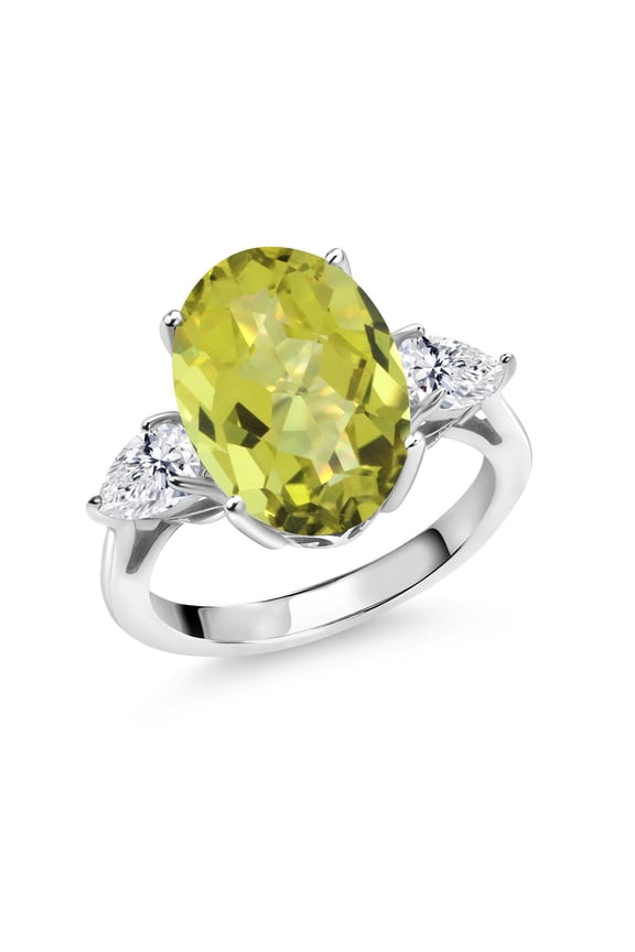 925 Sterling Silver Yellow Lemon Quartz and Lab Grown Diamond Engagement Ring for Women | 6.45 Cttw | Oval Checkerboard 14X10MM | Gemstone Birthstone | Size 7