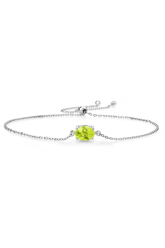 925 Sterling Silver Yellow Lemon Quartz Solitaire Bracelet for Women (1.10 Cttw, Oval 8X6MM, Gemstone Birthstone, Fully Adjustable up to 9 inch)