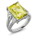 thumbnail image 1 of Gem Stone King 925 Sterling Silver Yellow Lemon Quartz and White Topaz Engagement Ring for Women (6.89 Cttw, Gemstone Birthstone, Emerald Cut Checkerboard 14X10MM, Size 7), 1 of 5