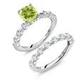 thumbnail image 1 of Gem Stone King 925 Sterling Silver Yellow Lemon Quartz and White Topaz Wedding Engagement Ring Band Bridal Set for Women (2.56 Cttw, Gemstone, Round 7MM, Size 7), 1 of 4