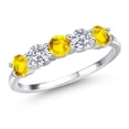 thumbnail image 1 of Gem Stone King 925 Sterling Silver Yellow Sapphire and E - F Lab Grown Diamond Wedding-Bands Ring for Women | 1.62 Cttw | Round 4MM | Gemstone September Birthstone | Size 8, 1 of 6