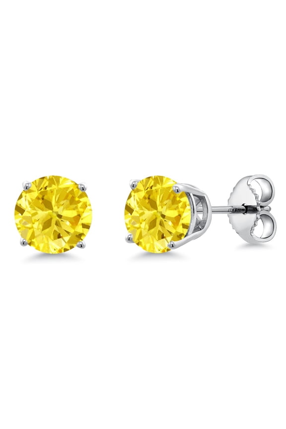 925 Sterling Silver Yellow Zirconia Stud Earrings for Women Men (3.00 Cttw, Gemstone Birthstone, Round 6MM)