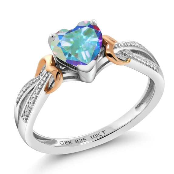 Gem Stone King 925 Sterling Silver and 10K Rose Gold Mercury Mist Mystic Topaz and Diamond Women Ring (0.96 Cttw, Available in Size 5, 6, 7, 8, 9)