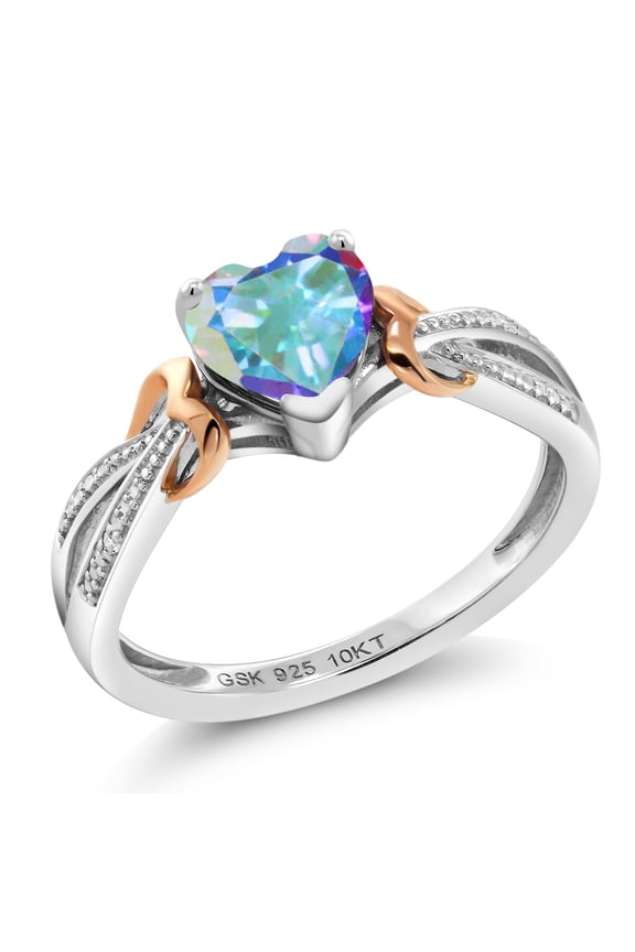 925 Sterling Silver and 10K Rose Gold Mercury Mist Mystic Topaz and Diamond Women Ring (0.96 Cttw, Available in Size 5, 6, 7, 8, 9)