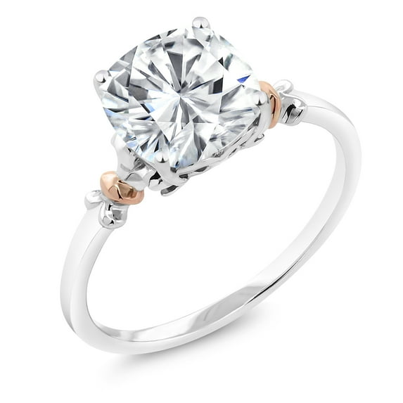 Gem Stone King 925 Sterling Silver and 10K Rose Gold Moissanite Engagement Ring for Women (1.70 Cttw, Cushion 8MM, Available in Size 5, 6, 7, 8, 9)