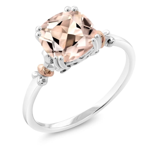 Gem Stone King 925 Sterling Silver and 10K Rose Gold Peach Morganite Women's Engagement Ring (1.88 Cttw Cushion, Available in Size 5, 6, 7, 8, 9)