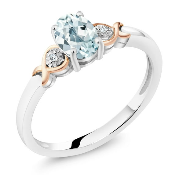 Gem Stone King 925 Sterling Silver and 10K Rose Gold Ring Sky Blue Aquamarine with Diamond Accent 0.72 cttw (Available 5,6,7,8,9)