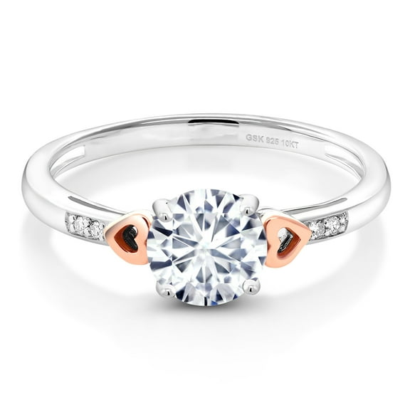 Gem Stone King 925 Sterling Silver and 10K Rose Gold Round Moissanite Engagement Ring for Women (1.20 Cttw, Available in Size 5, 6, 7, 8, 9)